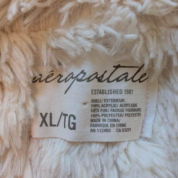 VINTAGE Aeropostale shirling lined fair isle hooded sweater vest red cream XL - Picture 6 of 9